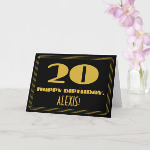 Cartão 20 Aniversário: Nome + Arte Deco Inspiraram "20"