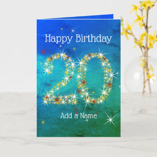 Cartão 20 Aniversário - Números das Estrelas - Verde Azul