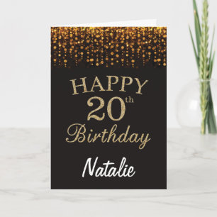 Cartão 20 Birthday Black and Dourado Glitter Card