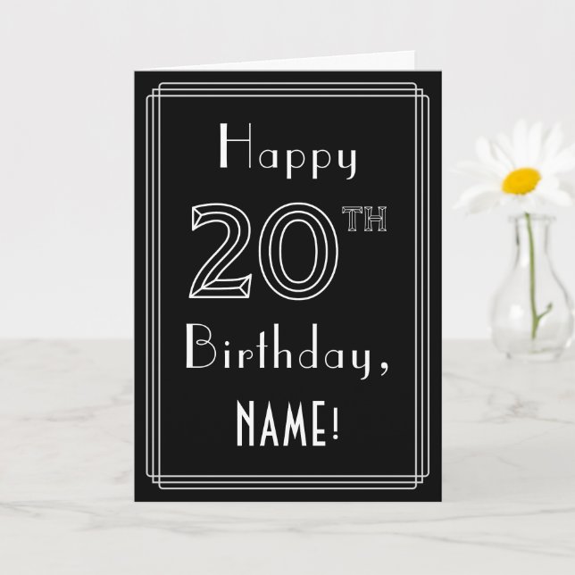 Cartão 20 Birthday: Estilo de Deco de Arte nº 20 e Nome P (Planta pequena)