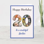 Cartão 20 Birthday Photo Collage Brother Personalizado Ex<br><div class="desc">Comemore o aniversário de 20 do seu irmão, com um cartão grande que é uma colagem de fotos especial e única. Este maravilhoso cartão de aniversário para aquele irmão especial tem os 20 feitos de sua própria escolha de fotos de família. A modelo foi projetada para você editar "Para um...</div>