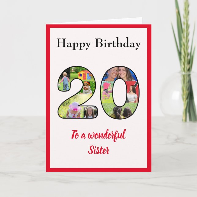 Cartão 20 Birthday Photo Collage Sister Keepsasak Exclusi (Frente)