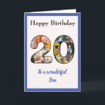 Cartão 20 Birthday Photo Collage Son Keepsak exclusivo<br><div class="desc">Celebre o aniversário de 20 do seu filho, com um cartão de aniversário que é uma colagem de fotos especial e única. Este maravilhoso cartão de cumprimentos de aniversário para aquele filho especial tem os 20 feitos de sua própria escolha de fotos de família. A modelo foi projetada para você...</div>