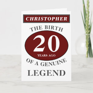Cartão 20 Birthday Red Genuine Legend Adicione seu nome