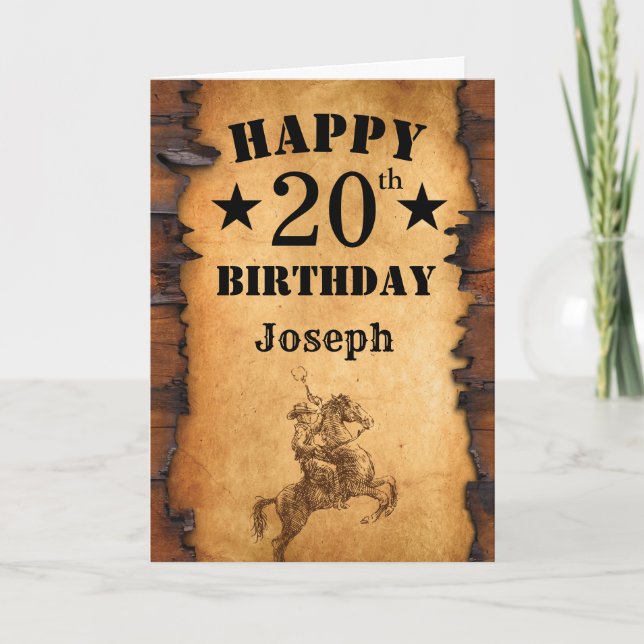 Cartão 20 Birthday Rustic Country Western Cowboy Horse (Frente)