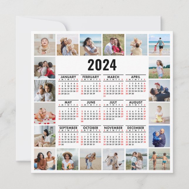 Cartão 20 Colagem De Fotos 2024 Anos No Calendário Geral (Frente)