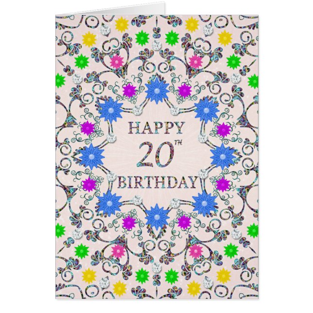 Cartão 20th Birthday Abstract Flowers  (Frente)