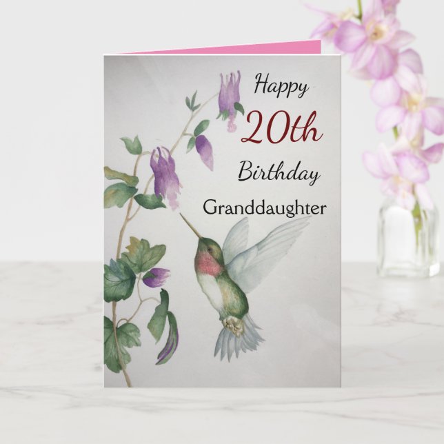 Cartão 20th Birthday Granddaughter Pretty Hummingbird (Orquídea)