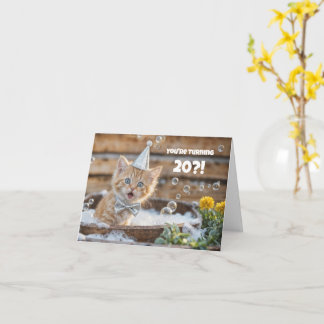 Cartão 20th Birthday with Cute Kitten in a Bubble Bath