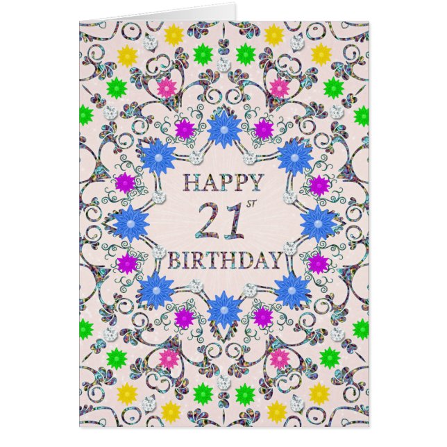 Cartão 21st Birthday Abstract Flowers  (Frente)