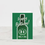 Cartão 21st Birthday card for son | Beer finally legal<br><div class="desc">21st Birthday card for men | Beer finally legal drinking age for alcohol. Funny beer bottle design with personalizable text. Cute card for son or grandson. Beer / drinking theme. Manly / masculine graphics. Green or custom background color.</div>