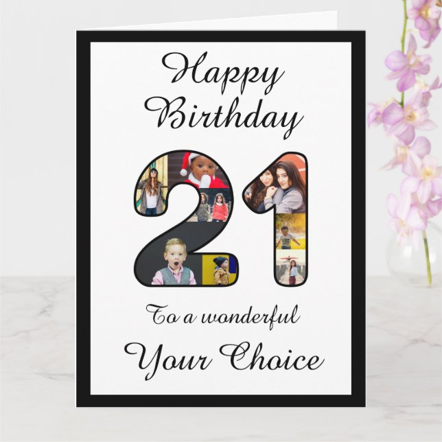 Cartão 21st Birthday Happy 21 Custom Photo Text Template (Orquídea)