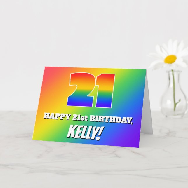 Cartão 21st Birthday: Multicolored Rainbow Pattern # 21 (Planta pequena)