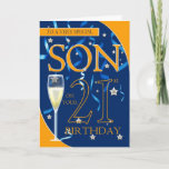 Cartão 21st Birthday Son - Champagne Glass<br><div class="desc">21st Birthday Son - Champagne Glass</div>