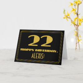 Cartão 22.º Aniversário: Nome + Art Deco Inspiraram "22"
