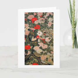 Cartão 22. 牡丹小禽図, peônias do 若冲 & pássaros pequenos,