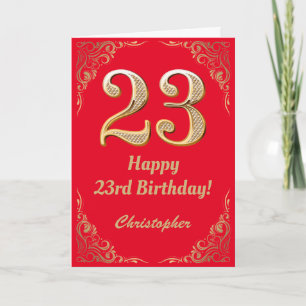 Cartão 23º Aniversário, Vermelho e Dourado quadro de bril