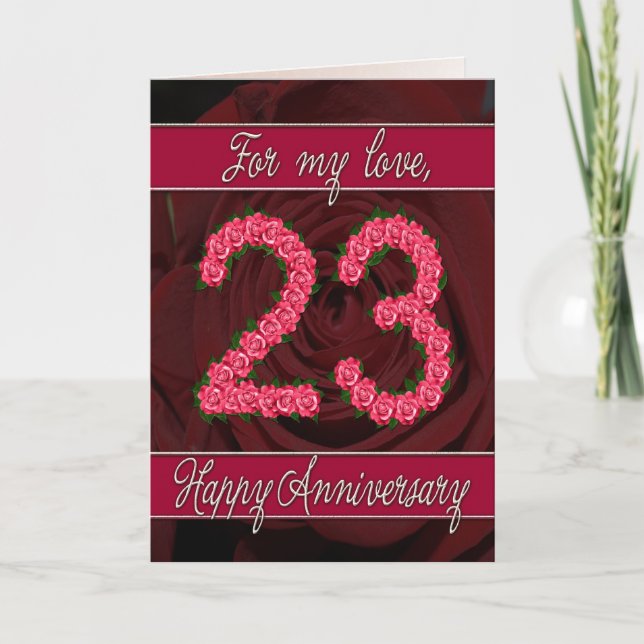 Cartão 23rd anniversary card with roses and leaves (Frente)