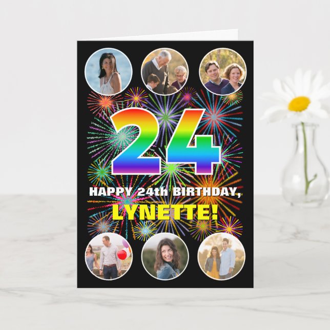 Cartão 24 de aniversário: Divertido Rainbow #, nome perso (Planta pequena)