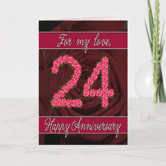 Cartão 24th anniversary card with roses and leaves (Frente)