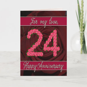 Cartão 24th anniversary card with roses and leaves