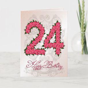 Cartão 24th birthday card with roses and leaves