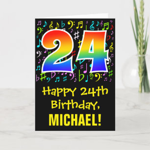 Cartão 24th Birthday: Colorful Music Symbols + Rainbow 24