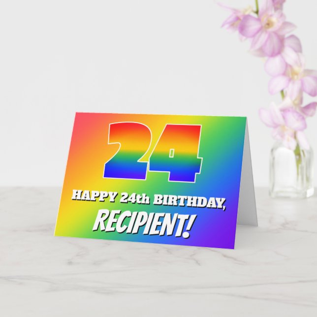 Cartão 24th Birthday: Multicolored Rainbow Pattern # 24 (Orquídea)