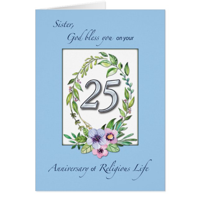 Cartão 25 aniversário da Católica Nun Wreath e Silver (Frente)