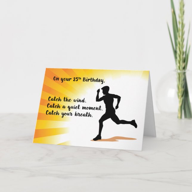 Cartão 25 Birthday Man Running with Sunburst Background (Frente)
