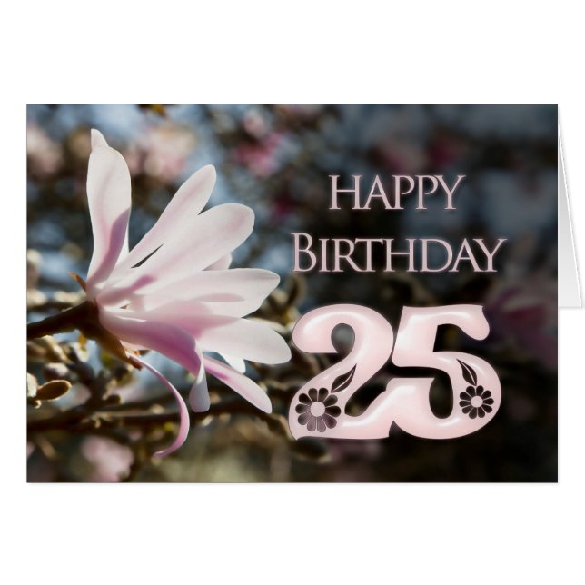 Cartão 25 de aniversário com magnólia (Frente Horizontal)