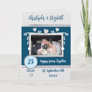 Cartão 25 de aniversário de Silver adicione nomes de foto