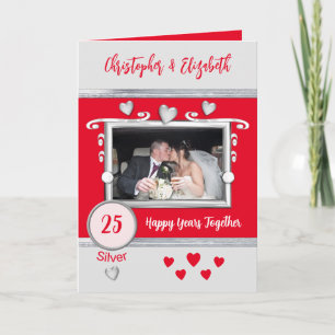 Cartão 25 de aniversário de Silver adicione nomes de foto