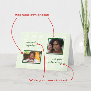 Cartão 25 de aniversário de suas fotos e texto verde