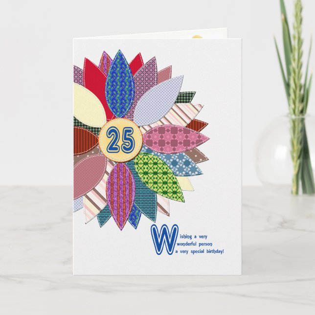 Cartão 25 years old, stitched flower birthday (Frente)