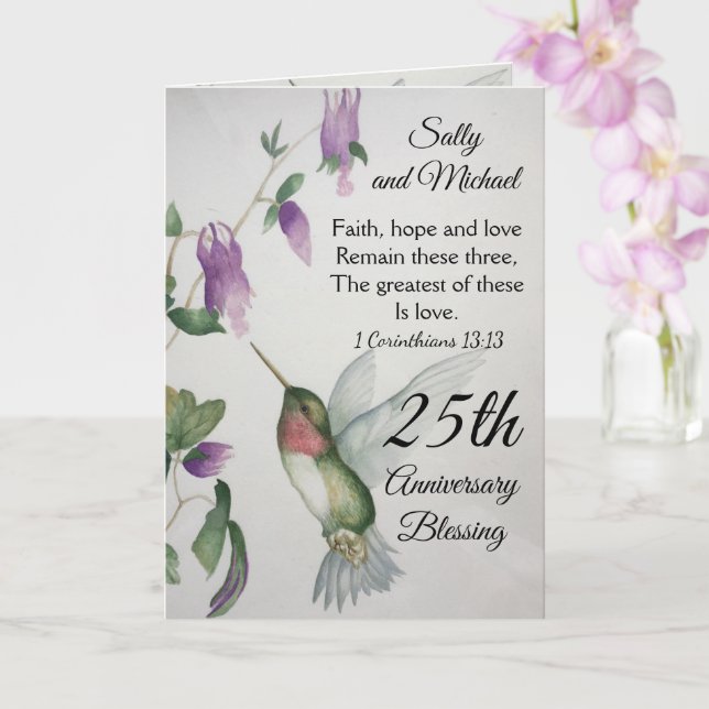 Cartão 25th Anniversary Blessing Faith Hope Love Couple (Orquídea)
