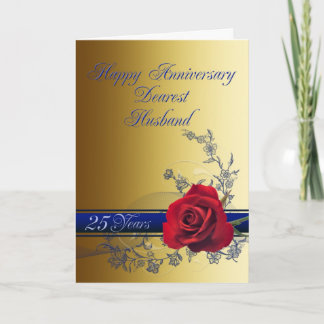 Cartão 25th Anniversary card for husband with a red rose