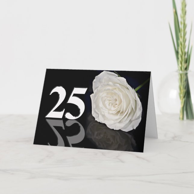 Cartão 25th Birthday Card with a classic white rose (Frente)