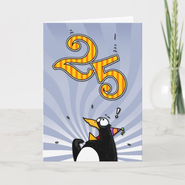 Cartão 25th Birthday - Penguin Surprise Card (Frente)