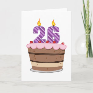 Cartão 26 anos de idade no Bolo de Aniversário