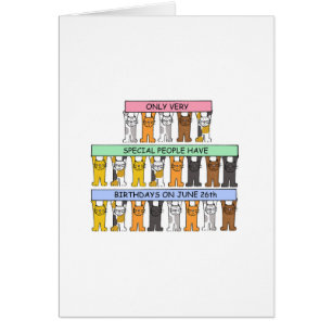 Cartão 26 de junho aniversário, gatos dos desenhos