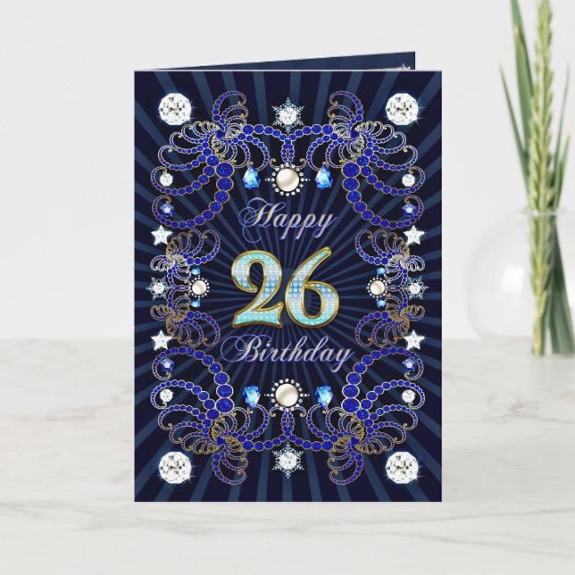 Cartão 26th birthday card with masses of jewels (Frente)