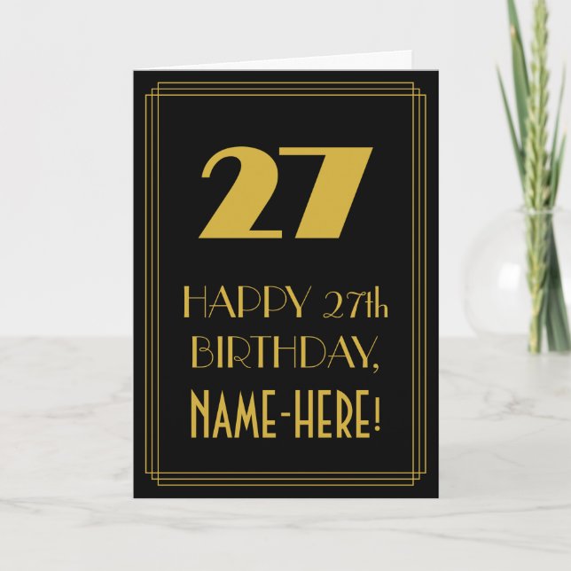 Cartão 27th Birthday – Art Deco Inspired Look "27" & Name (Frente)