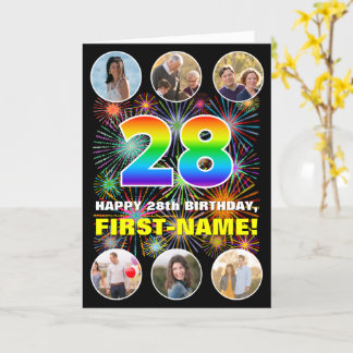 Cartão 28.º aniversário: Divertido Rainbow #, nome person