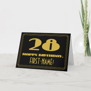 Cartão 28.o Aniversário: Nome + Arte Deco Inspirado "28"