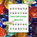 Cartão 28th birthday personalized cupcakes<br><div class="desc">There are 28 colorful cupcakes on the front of this special birthday card,  which is ready for your personalization. Add a name on the front,  and customize the greeting inside (or you can use the text provided: "Wishing you a fantastic birthday!").</div>
