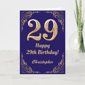 Cartão 29º aniversário do Marinho Azul e Dourado quadro d