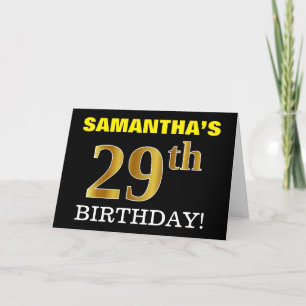 Cartão "29.º ANIVERSÁRIO" preto, imitação Dourada