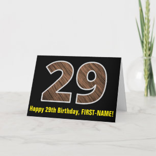 Cartão 29th Birthday: Name + Faux Wood Grain Pattern "29"