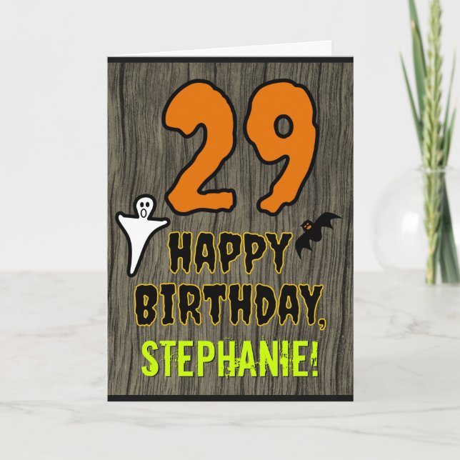 Cartão 29th Birthday: Spooky Halloween Theme, Custom Name (Frente)